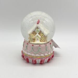 Pastel Gingerbread House & Man Waterglobe Snowglobe w/ Pink Blue Frosting Detail